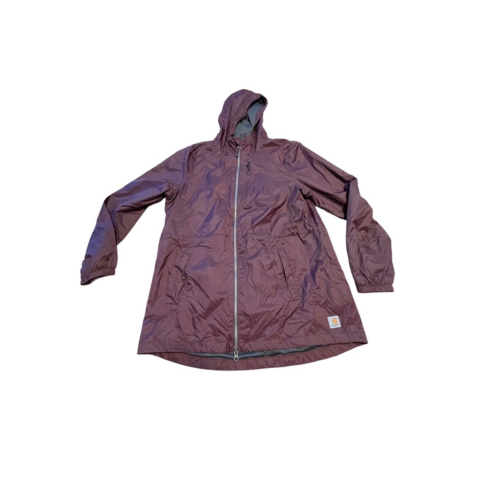 Carhartt Womens Nylon Hooded Jacket Maroon Full Zip Mesh Lined Large L 12/14